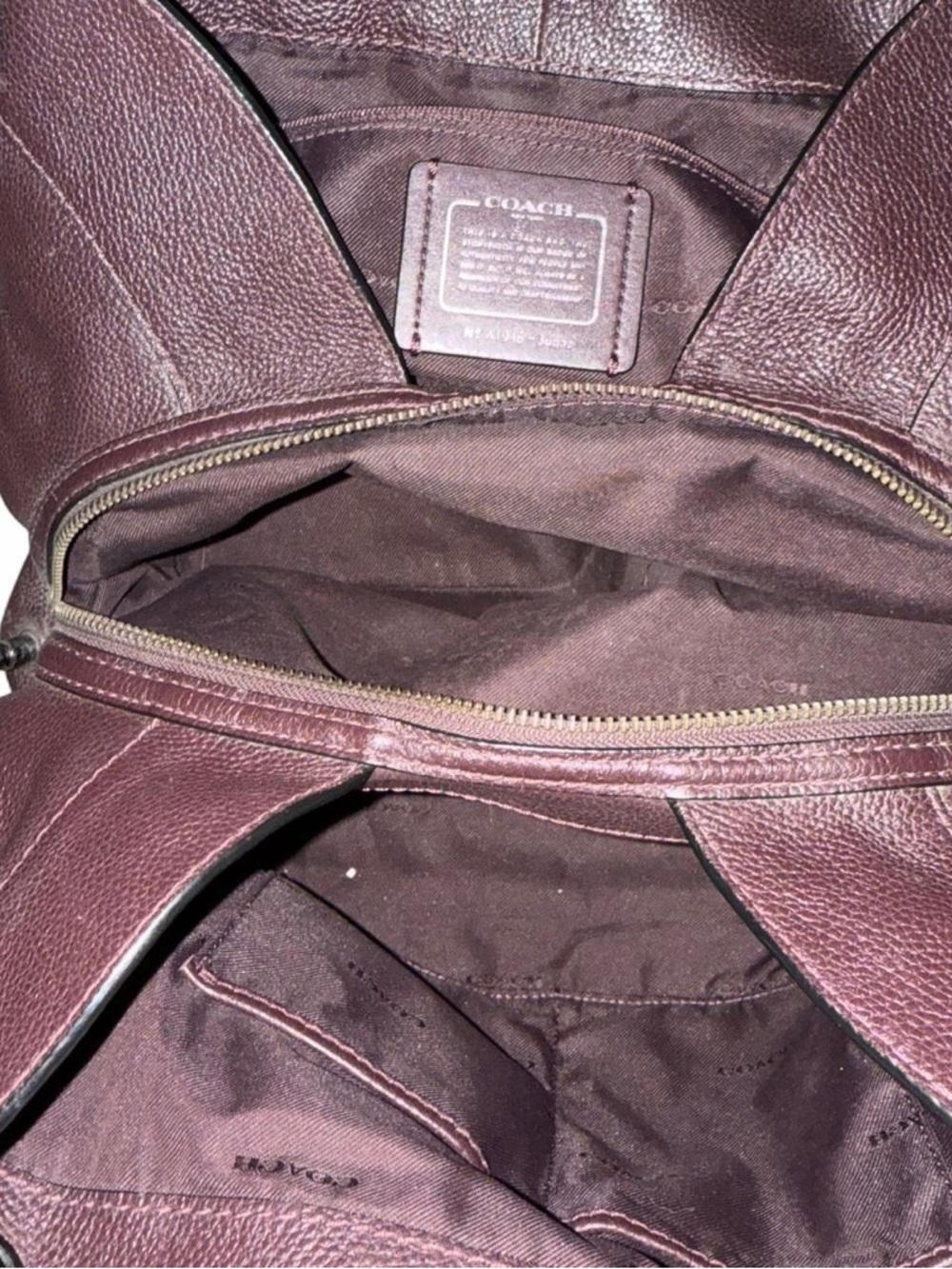 Coach Pebbled Leather Shoulder Bag in Plum with Chain Straps - Picture 7 of 8